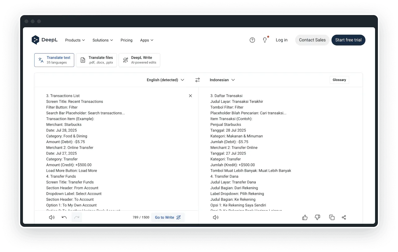 DeepL Translator interface